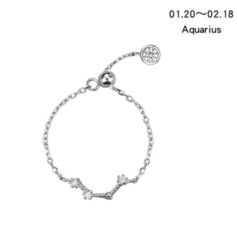 NEW 925 Silver Zodiac Resizable Ring-Aquarius A